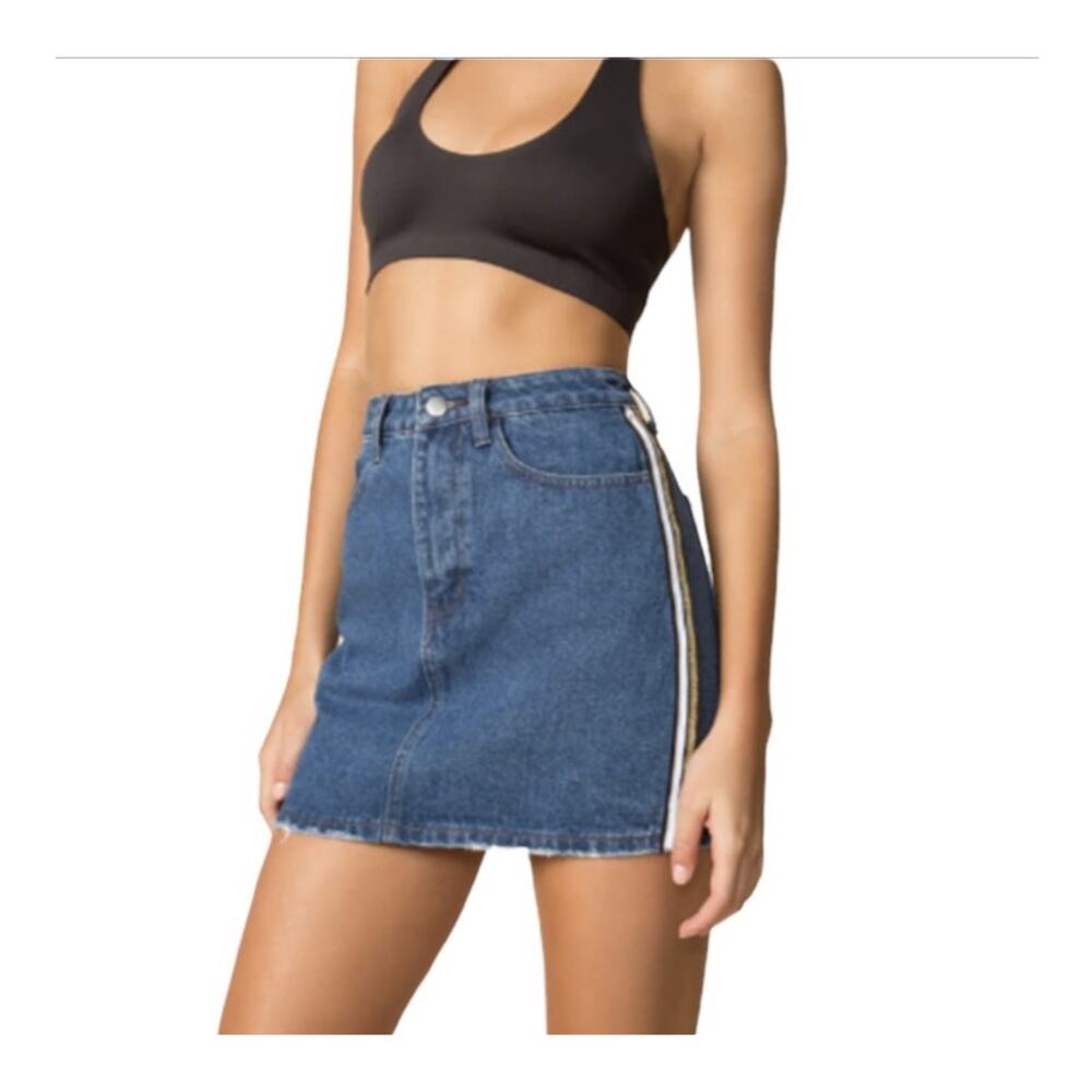 Superdown Marianna Side Stripe Denim Skirt Blue Women's Size Medium
